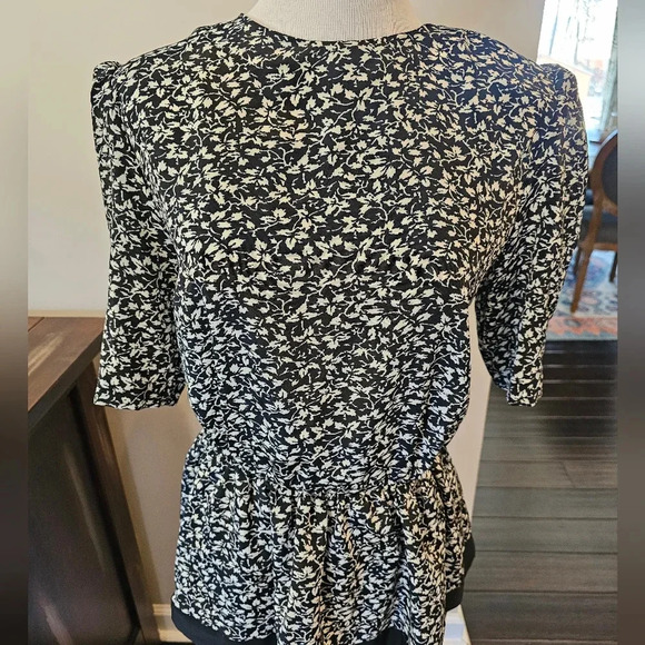 Vintage 80's In Cinq Women's Dress •Size 12• Made In USA Black Floral Ruffle - Picture 3 of 12